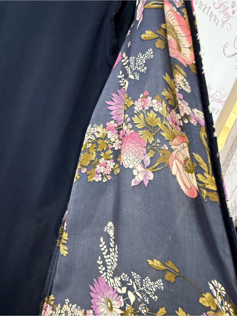 Japna Navy Floral Kimono Cardigan with Pink and Green Blooms - Picture 6 of 10